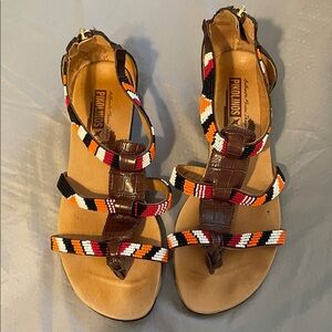 PIKOLINOS Women's Beaded Sandals - Brown and Multicolor